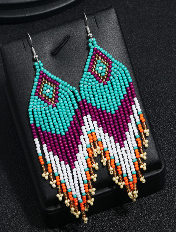 Boho Bohemia Blue Multicolor NATIVE SEED BEAD  Earrings