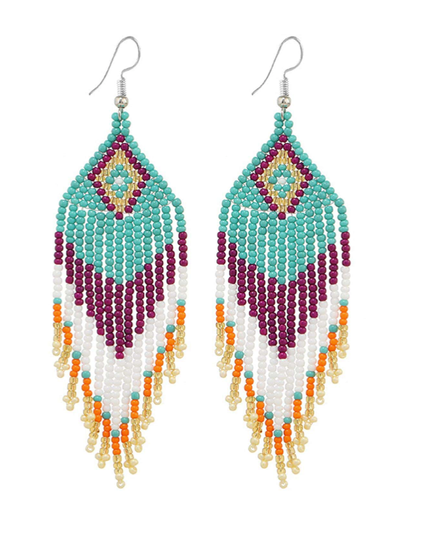 Boho Bohemia Blue Multicolor NATIVE SEED BEAD  Earrings