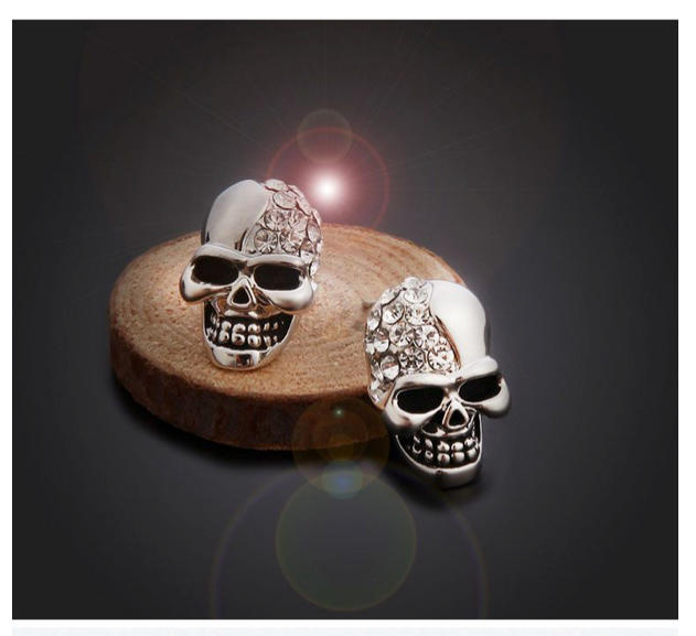 Skull Skeleton  Cubic Zirconia  Post Back    Earrings