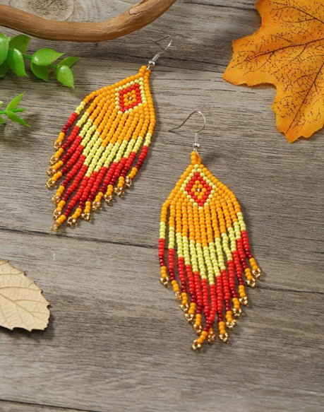 Handmade Orange Multicolor Seed Bead Designed Earrings