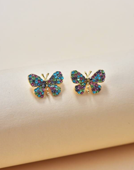 Multicolor Butterfly Crystal Post Back  Earrings