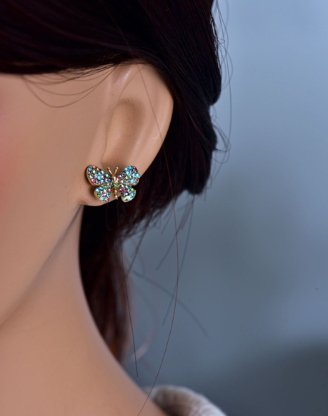 Multicolor Butterfly Crystal Post Back  Earrings