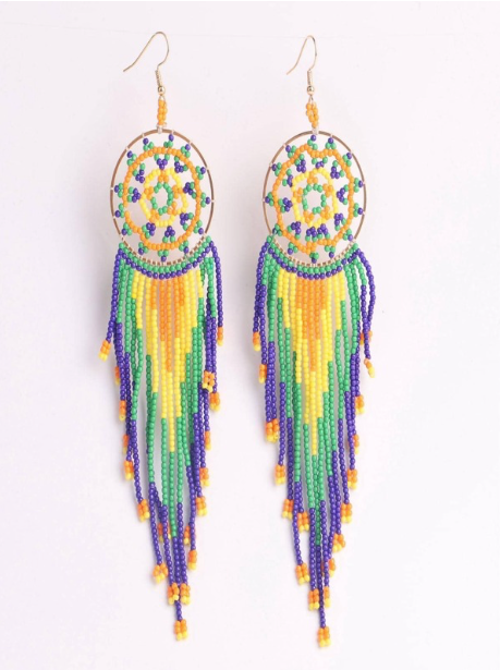 Dream Catcher Themed Vibrant Seed Bead Stainless Steel Earrings