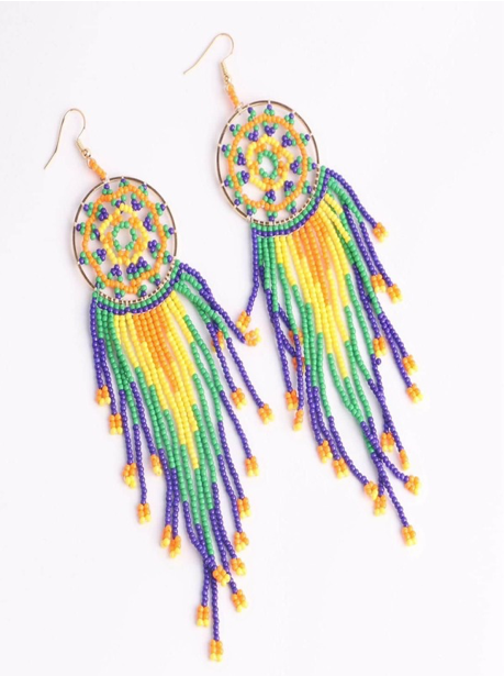 Dream Catcher Themed Vibrant Seed Bead Stainless Steel Earrings