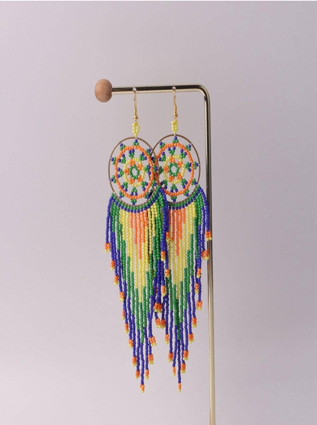 Dream Catcher Themed Vibrant Seed Bead Stainless Steel Earrings