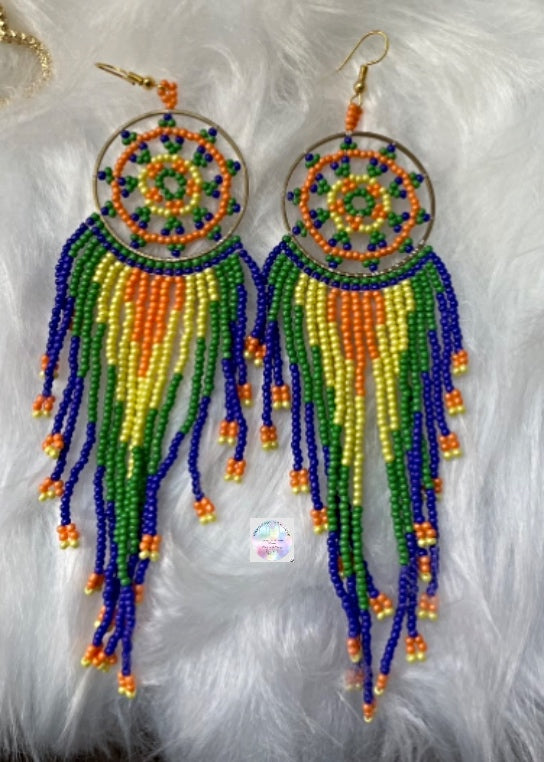 Dream Catcher Themed Vibrant Seed Bead Stainless Steel Earrings