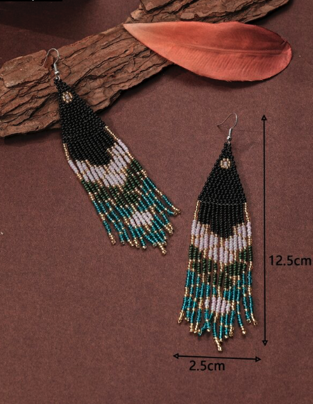 Boho Multicolor HANDMADE Tribal Seed Beads Earrings