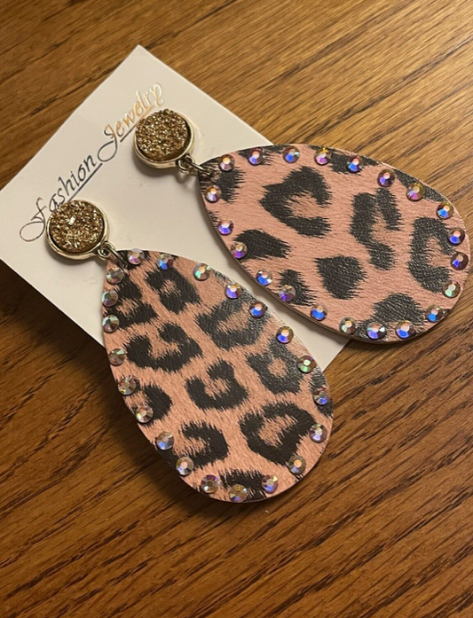 Brown Cheetah Print Iridescent Earrings