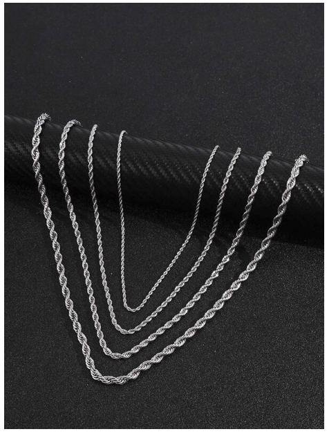 Unisex Stainless Steel 4 piece Twisted Rope Chain Necklace  Set