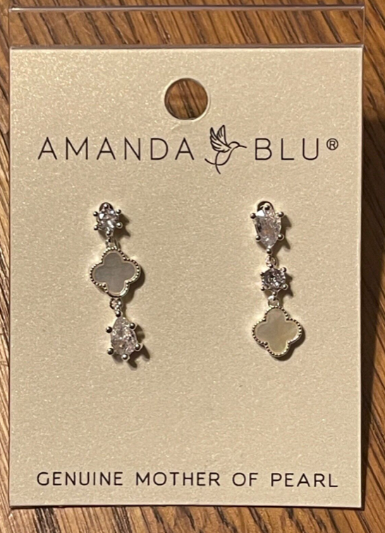 Amanda Blu Silver Quatrefoil Drop Mother of Pearl Cubic Zirconia Earrings
