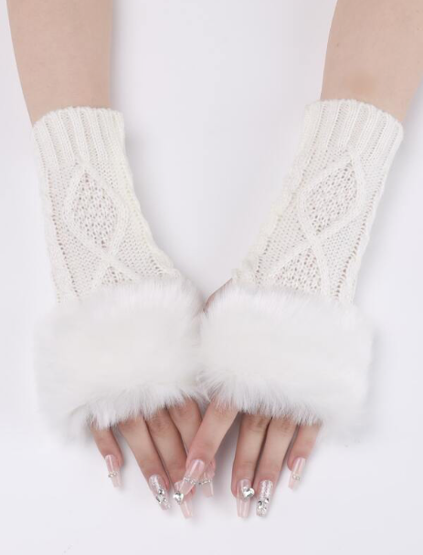 Women Fingerless Gloves Faux Fur Knitted Fall Winter Warmth