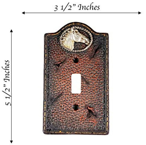 Western Horse Light Switch Plate Covers  Stitched Faux Leather Look Silver Rope