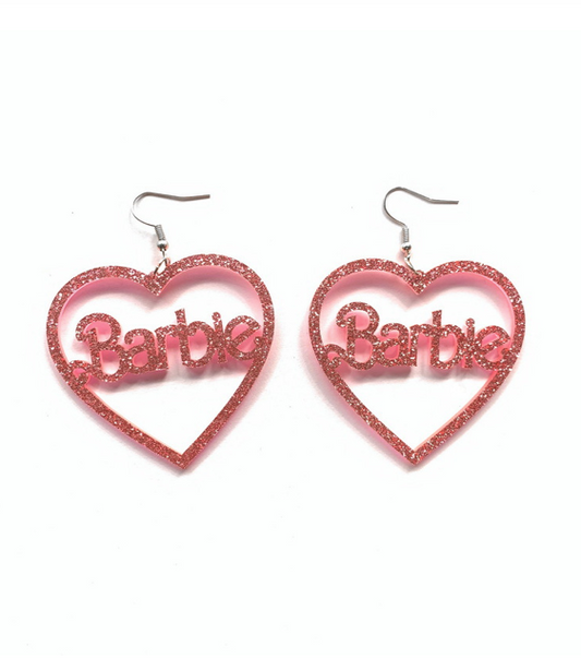 Barbie Pink Glitter Heart  Earrings