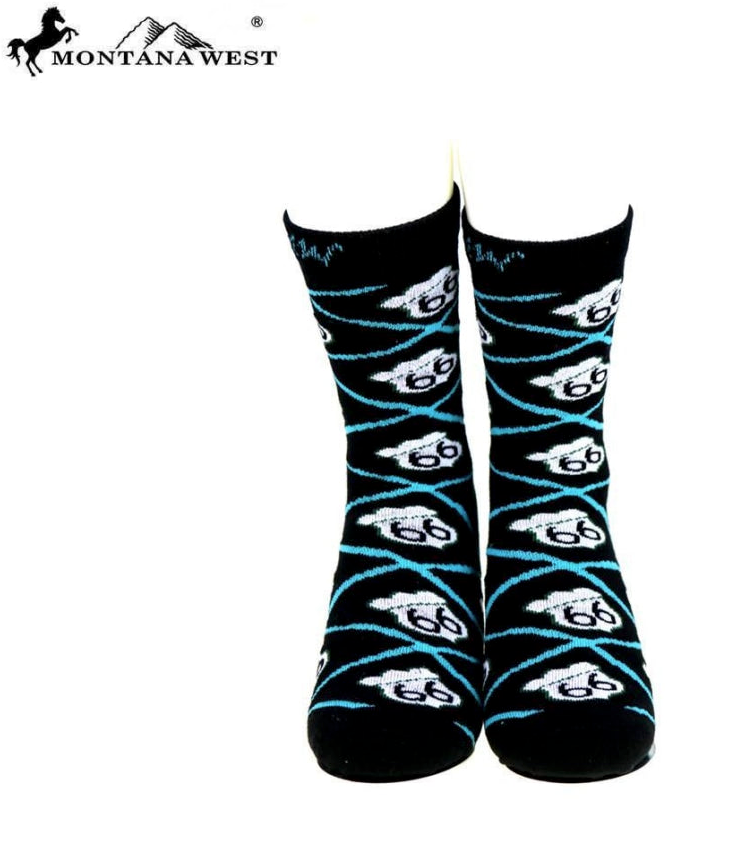 Montana West Route 66 Classic Crew Socks Multicolor 6 PACK BOX Blue Collection