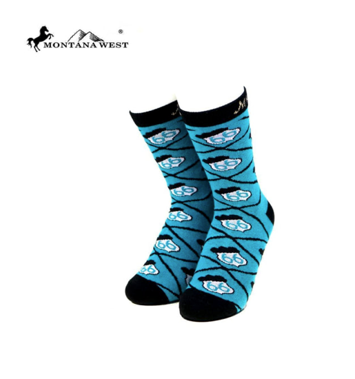 Montana West Route 66 Classic Crew Socks Multicolor 6 PACK BOX Blue Collection