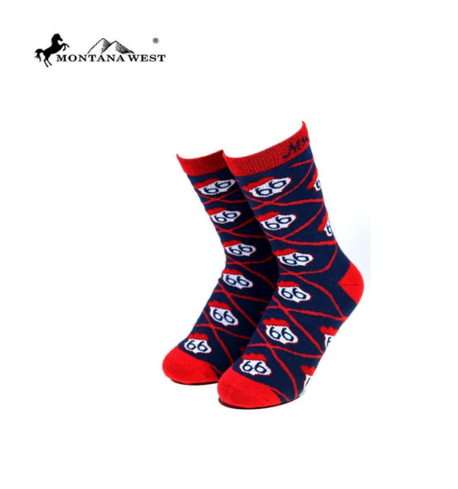 Montana West Route 66 Classic Crew Socks Multicolor 6 PACK BOX Blue Collection