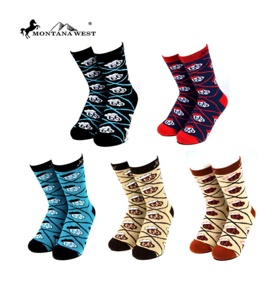 Montana West Route 66 Classic Crew Socks Multicolor 6 PACK BOX Blue Collection