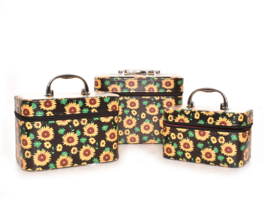 Sunflower Floral Cosmetic Bag Case Set