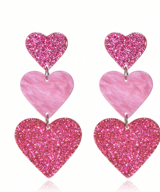 "Be My Valentine"   Hot Pink Glittery Heart Acrylic  Earrings