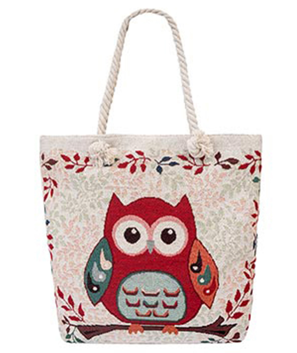 Owl Large Motif Colorful Beach Tote Bag