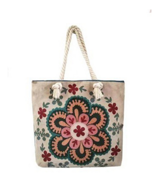 Flower Large Motif Colorful Beach Tote Bag