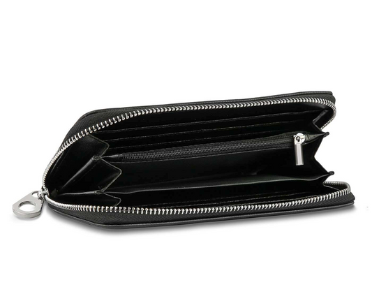 Black Zip Around  White Crystal Bling Long Wallet