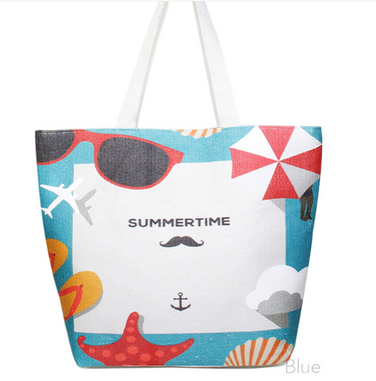 Beach Summertime Themed Extra Large Motif Colorful Tote Bag