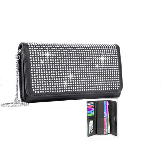 Black Dazzling with White Crystals Classic Crossbody Wallet