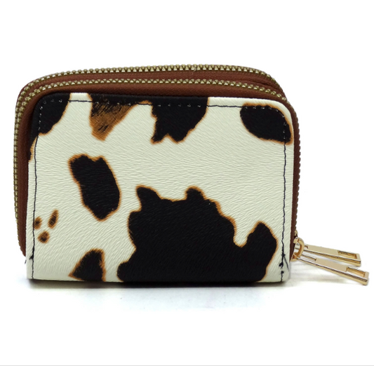 Cow Print Accordion Card Holder Double Zip Wallet