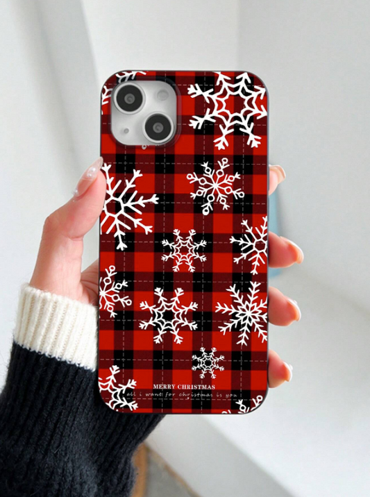 iPhone 14 / 15 Pro Max Soft Case   Red Plaid SnowFlakes Christmas