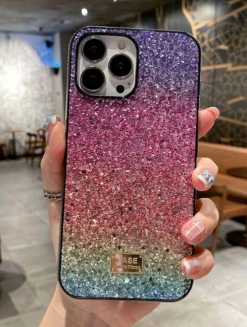 iPhone 14 and 15 Soft Case Bling Rhinestone Purple Ombre Multicolor