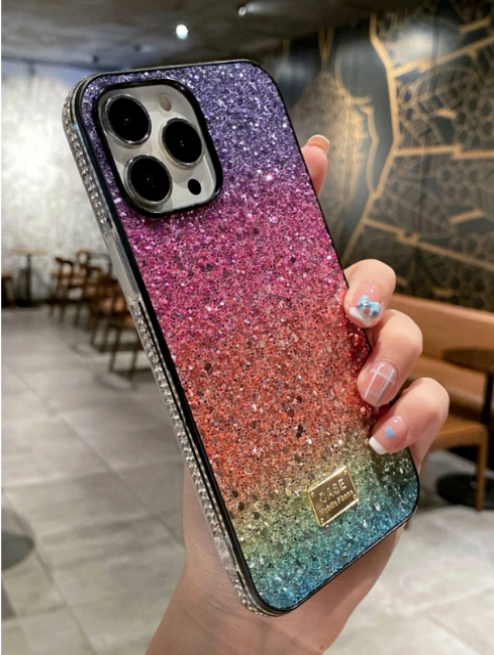 iPhone 14 and 15 Soft Case Bling Rhinestone Purple Ombre Multicolor