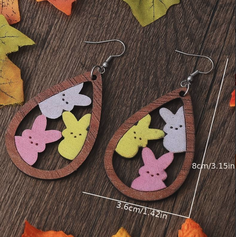 Easter Bunny Rabbits Multicolor Earrings