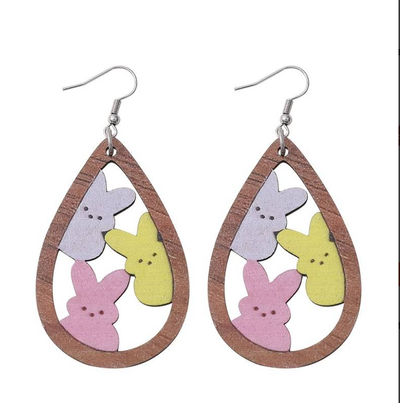 Easter Bunny Rabbits Multicolor Earrings