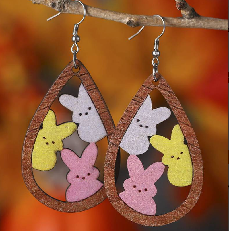 Easter Bunny Rabbits Multicolor Earrings