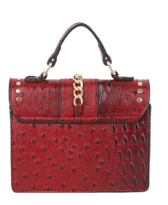 Red Wine Alligator Ostrich Crossbody Handbag