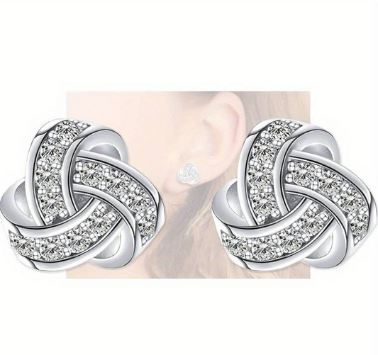 Cubic Zirconia Love Knot Stainless Steel Post Pack  Earrings