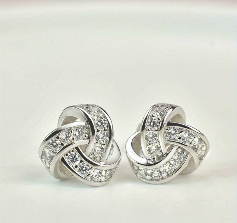 Cubic Zirconia Love Knot Stainless Steel Post Pack  Earrings