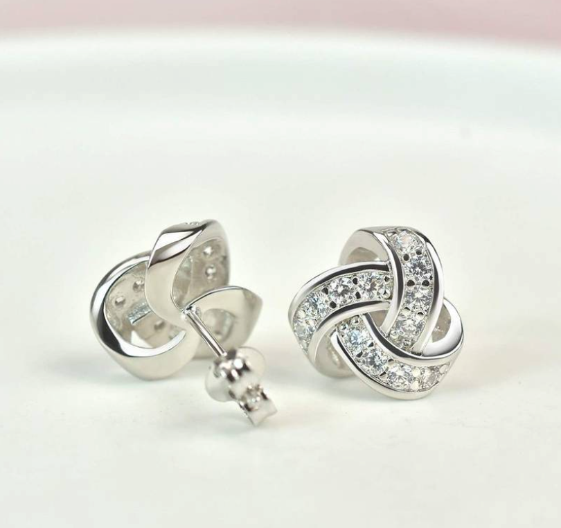 Cubic Zirconia Love Knot Stainless Steel Post Pack  Earrings