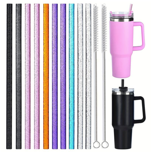 10 PK Glitter Straws Reusable 30 to 40 ounce plus two cleaning brush for  Tumblers