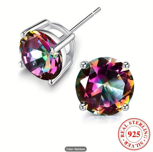 Colorful Mystic Topaz Cubic Zirconia 925 Sterling Silver Stamped on Post Back  6.9 mm