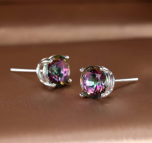 Colorful Mystic Topaz Cubic Zirconia 925 Sterling Silver Stamped on Post Back  6.9 mm