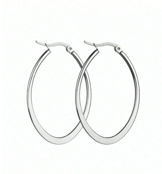 Earrings  Silver  Stainless Steel Hoop Oblong