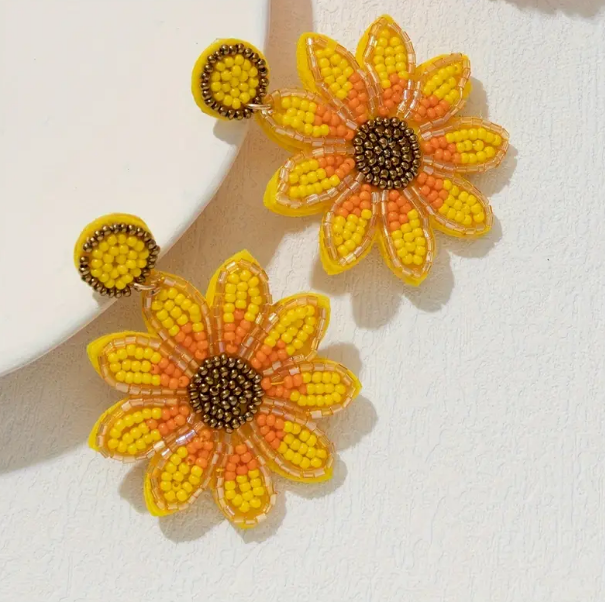 Sunflower Seed Bead Bohemian Post Back Earrings