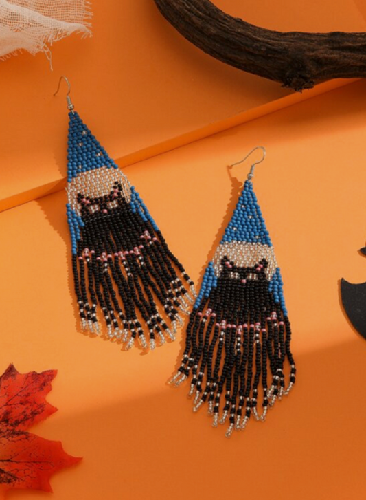 Bat Boho Multicolor HANDMADE Tribal Seed Beads Earrings