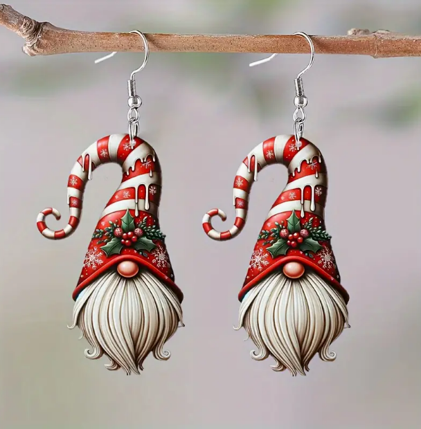 Christmas Cane Gnome Earrings Multicolor