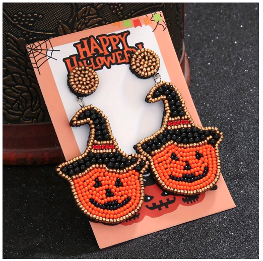 Halloween Pumpkin Hat Seed Beads Earrings