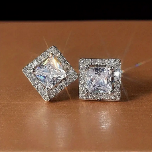 Princess Cut Cubic Zirconia Stainless Steel Earrings