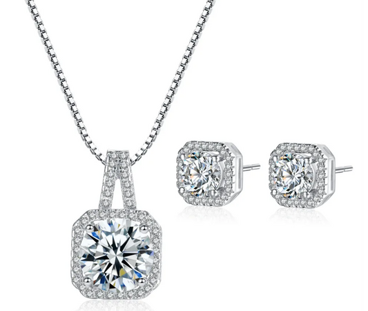 Cubic Zirconia Necklace and Earring Set Sterling Silver