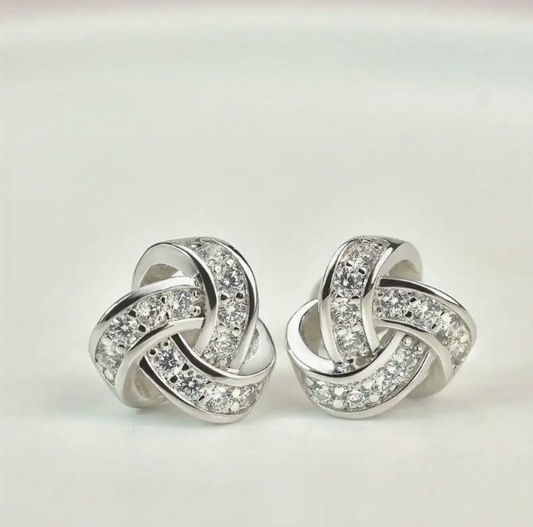 Ladies  Infinity Pinwheel Love Knot Silver Earrings Post Back